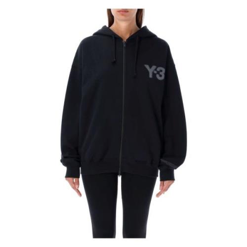 Y-3 Svart Logotyp Dragkedja Huvtröja Stickat Black, Dam