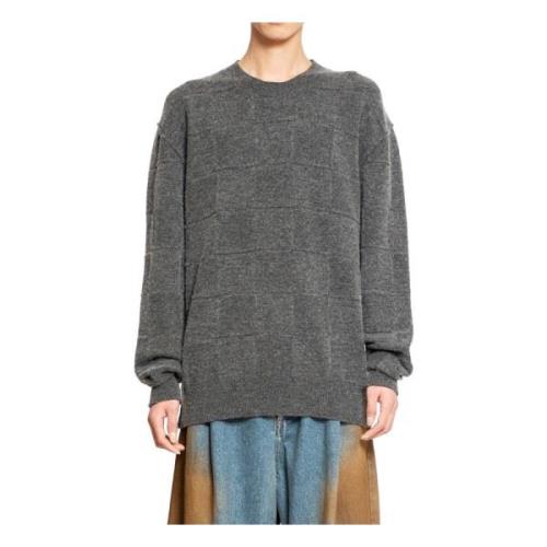 UMA Wang Rutig Ull Cashmere Stickad Topp Gray, Herr