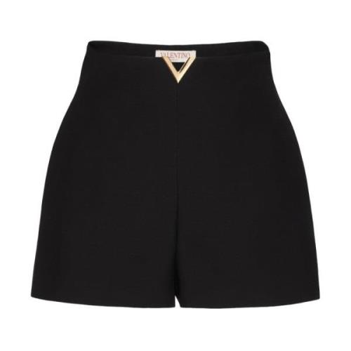 Valentino Svarta Ull Crepe Silke Shorts Black, Dam