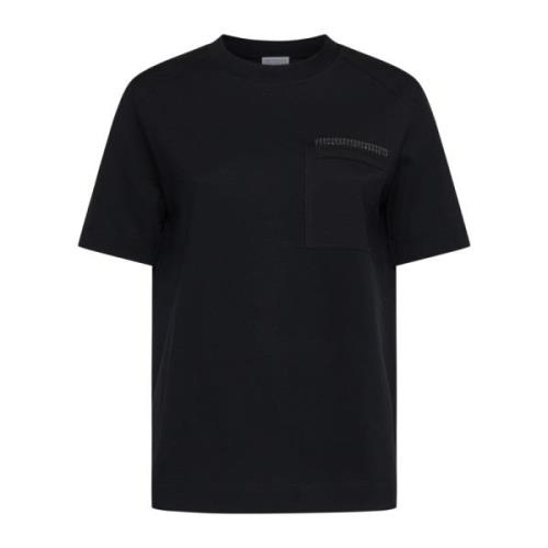 Brunello Cucinelli Svart Bomull T-shirt med Monile Dekoration Black, D...