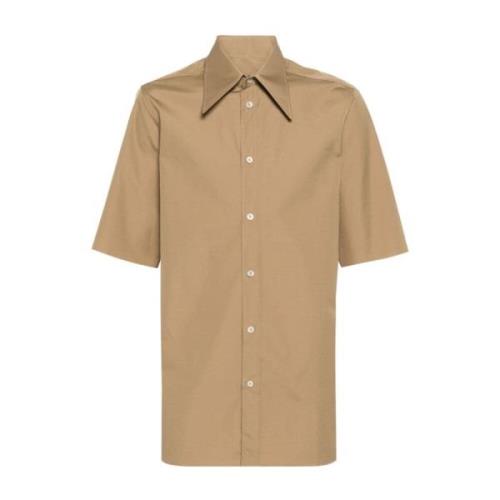 Maison Margiela Poplin Skjorta med Spetskrage Rå Kant Brown, Herr