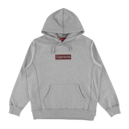 Supreme Begränsad upplaga Swarovski Box Logo Hoodie Gray, Herr