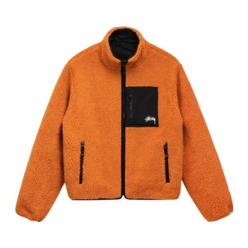 Stüssy Begränsad Upplaga Reversibel Sherpa Jacka Orange, Herr