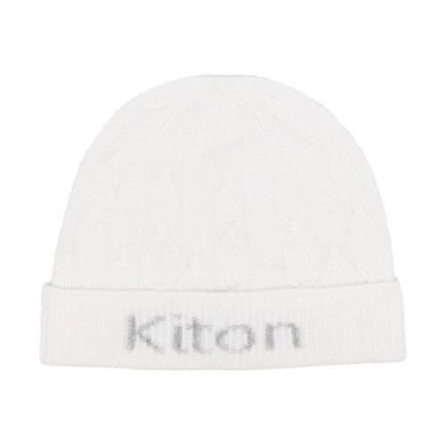 Kiton Intarsia Kabelstickad Kashmir Beanie White, Herr