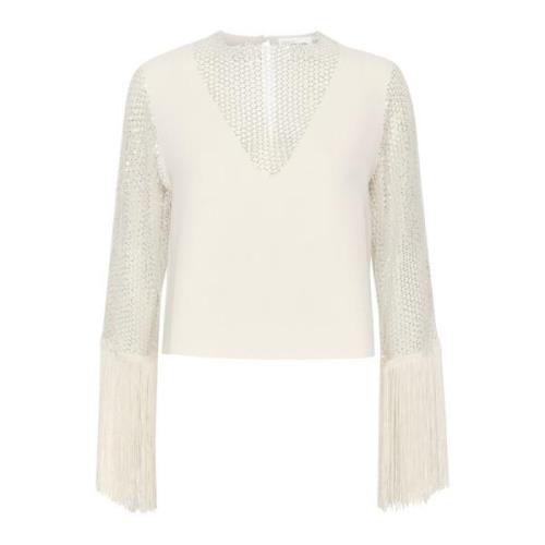 Karen by Simonsen Paillettblus med Fransar Beige, Dam