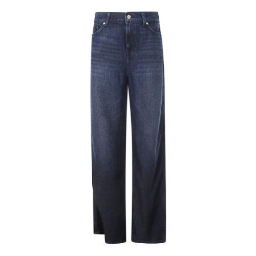 7 For All Mankind Blå Denim Straight Leg Jeans Blue, Dam