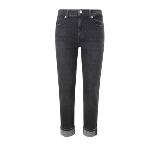 7 For All Mankind Högmidjade Skinny Jeans med Manschett Black, Dam