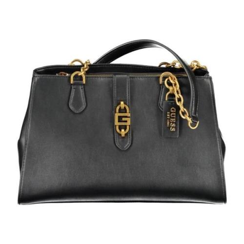 Guess Svart Chic Satchel med Kontrasterande Detaljer Black, Dam