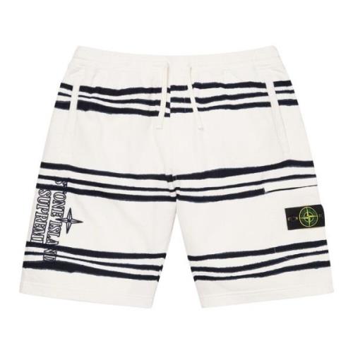 Stone Island Limited Edition Warp Stripe Sweatshort White White, Herr