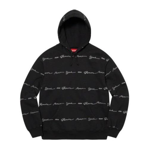 Supreme Begränsad Upplaga Script Stripe Hoodie Svart Black, Herr