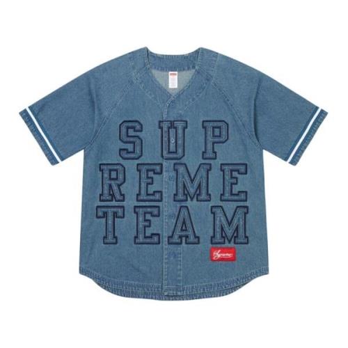 Supreme Denim Baseball Jersey Limited Edition Blå Blue, Herr