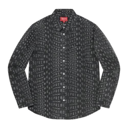 Supreme Svart Jacquard Logos Denim Skjorta Limited Edition Black, Herr