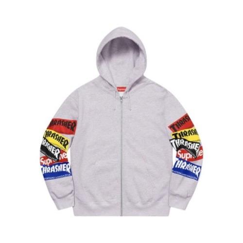 Supreme Begränsad upplaga Multi Logo Zip Up Hoodie Gray, Herr