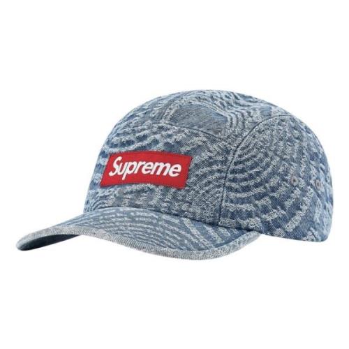 Supreme Blå Jacquard Denim Camp Cap Blue, Unisex