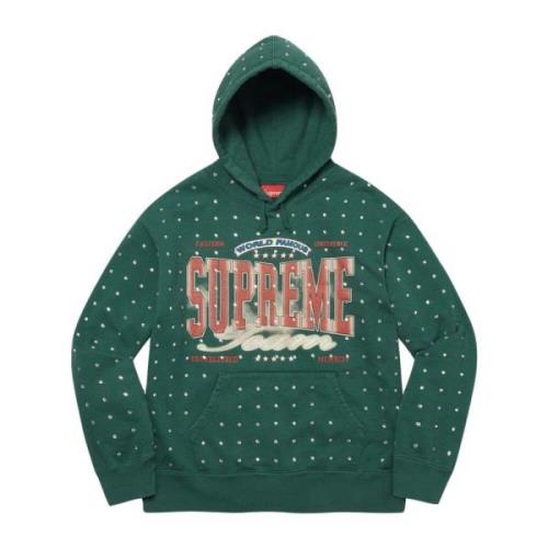 Supreme Mörkgrön Rhinestone Hoodie Limited Edition Green, Herr