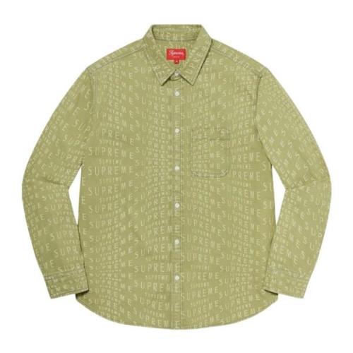 Supreme Begränsad Upplaga Jacquard Logos Denim Skjorta Green, Herr