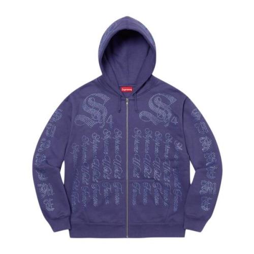 Supreme Begränsad upplaga Rhinestone Zip Up Hoodie Blue, Herr