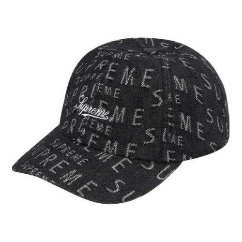 Supreme Svart Jacquard Logos Denim Keps Black, Unisex