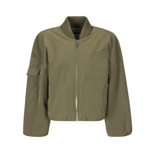 Ganni Oversized Short Bomber Jacket Green, Dam