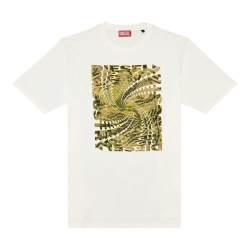 Diesel T-shirt med zebra-camo optiskt logotryck White, Herr