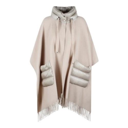 Herno Ull Resort Poncho med Fransar Beige, Dam