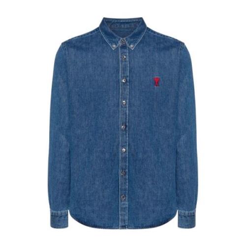 Ami Paris Denim Heart Logo Skjorta Blå Blue, Herr