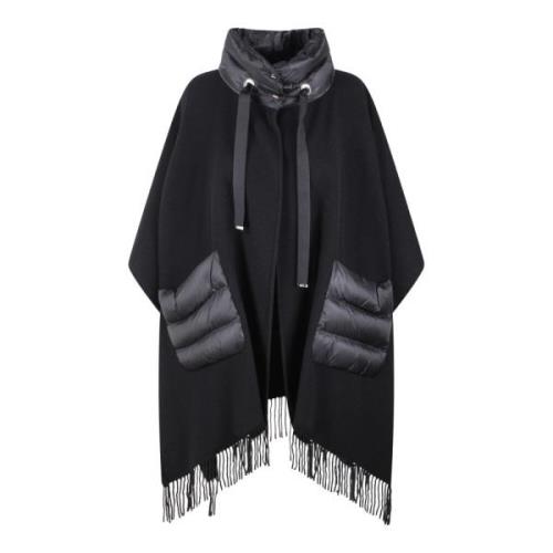 Herno Ull Resort Poncho med Fransar Black, Dam