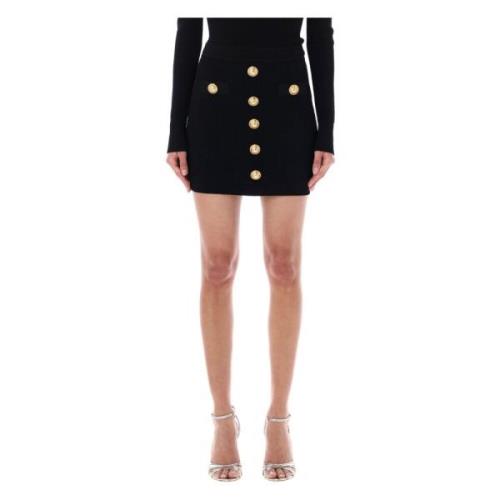 Balmain Svart Stickad Kjol med Knappar Black, Dam