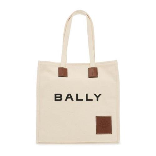 Bally Canvas Tote Bag med Läderdetaljer Beige, Dam