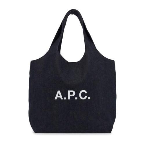 A.p.c. Denim Ninon Tote Bag med Logo Blue, Dam