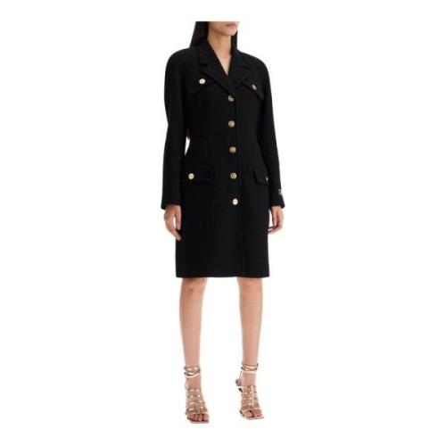 Versace Raglan Crepe Coat med Medusa Knappar Black, Dam