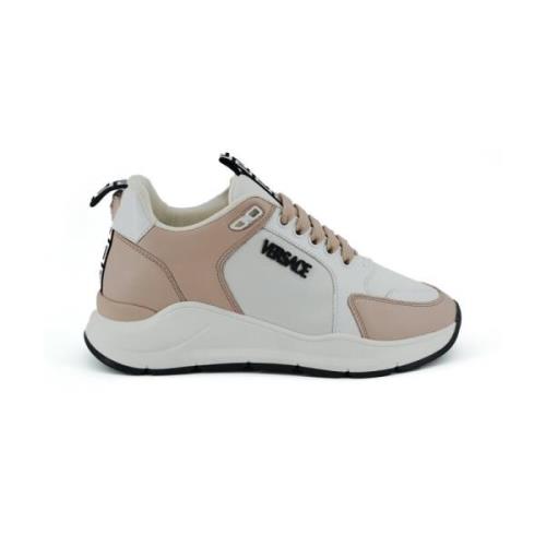 Versace Light Pink and White Calf Leather Sneakers Beige, Dam