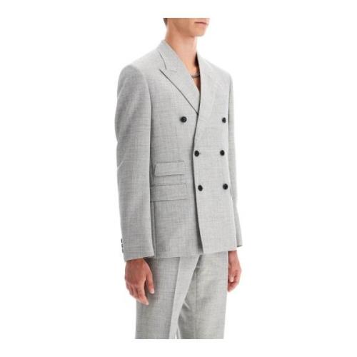 Versace Dubbelknäppt ullblandad blazer Gray, Herr