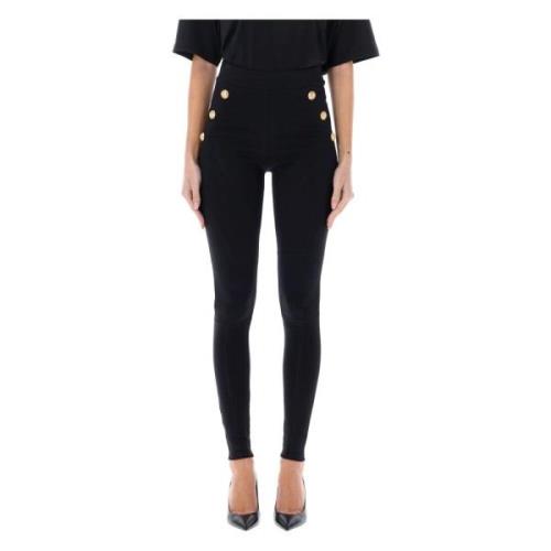 Balmain Svarta Stickade Leggings med Knappar Black, Dam