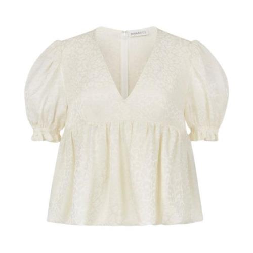 Nina Ricci Ruched Babydoll Top i Creme Beige, Dam