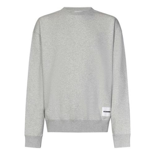 Jil Sander Grå Crewneck Sweatshirt med Logo Label Gray, Herr