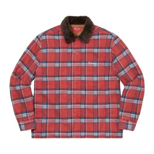 Supreme Röd Flanellskjorta med Fuskpälskrage Red, Herr