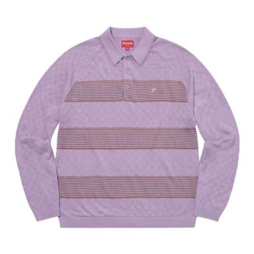 Supreme Randig Stickad Piké i Ljus Lila Purple, Herr