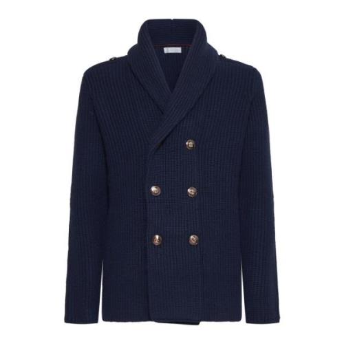 Brunello Cucinelli Navy Blue Blazer Cardigan Sweater Blue, Herr