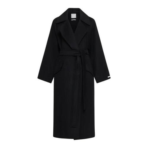 Sportmax Svart Ull Kashmir Långrock Black, Dam