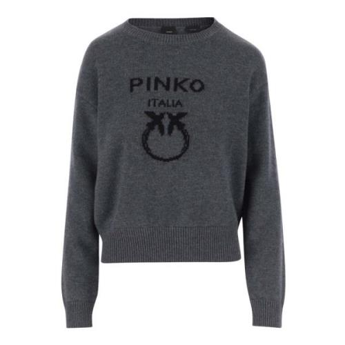 Pinko Ull Crew Neck Sweater Logo Grå Gray, Dam