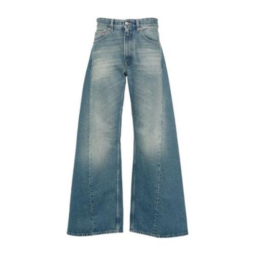 MM6 Maison Margiela Indigo Blue Wide Leg Denim Jeans Blue, Dam