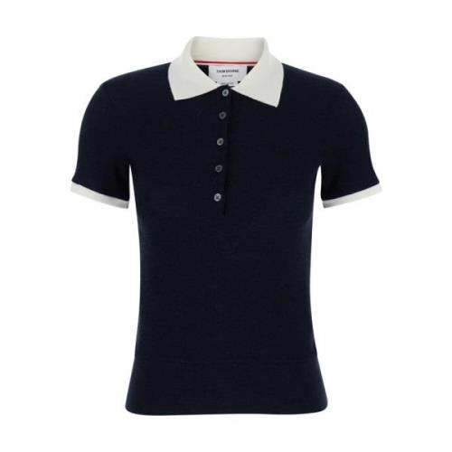 Thom Browne Ribb Mudd Polo med Kontrastdetaljer Blue, Dam