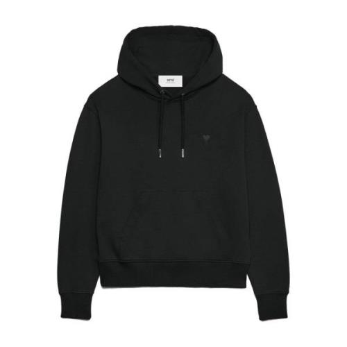 Ami Paris Broderad Logotyp Hoodie Svart Bomull Black, Herr