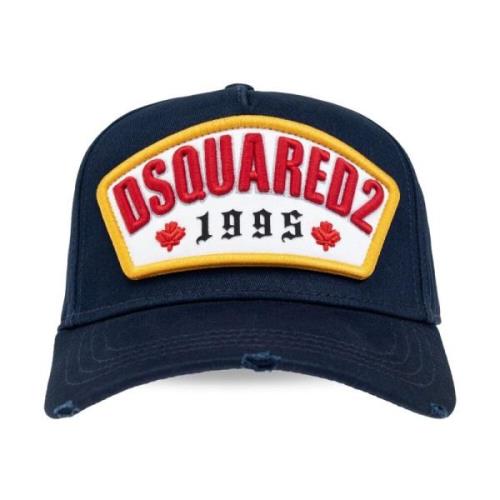 Dsquared2 Blå Logo Broderad Böjd Topp Hatt Blue, Herr