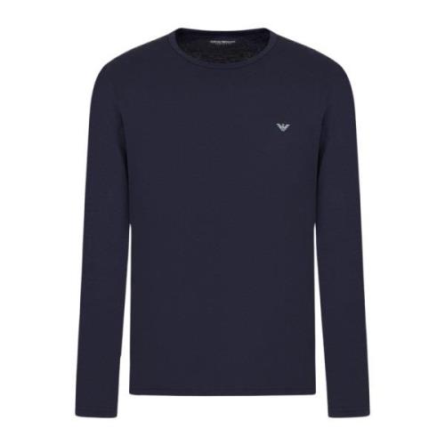 Emporio Armani Blå Långärmad Bomull T-shirt Blue, Herr