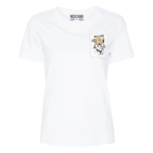 Moschino Vit Crewneck Tryckta T-shirts och Polos White, Dam