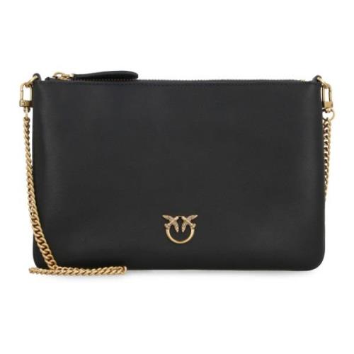 Pinko Love Birds Läder Crossbody Väska Black, Dam