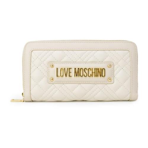 Love Moschino Quiltad PU Lammskinn Damplånbok Beige, Dam