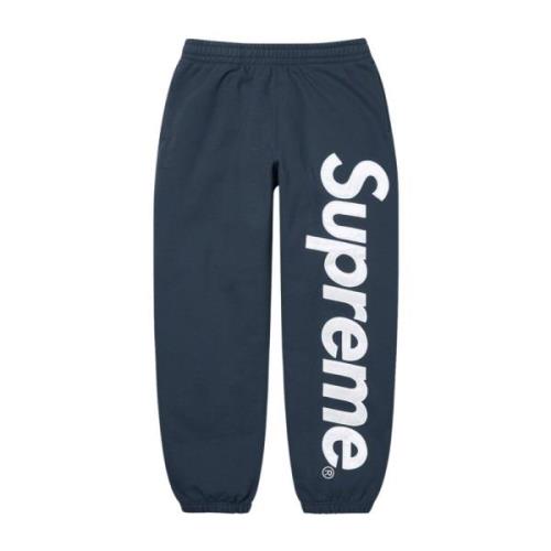 Supreme Navy Satin Appliqué Sweatpant Limited Edition Blue, Herr